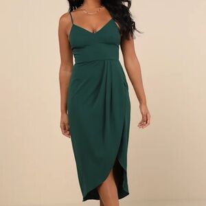 Lulu's Reinette Dark Green Midi Dress